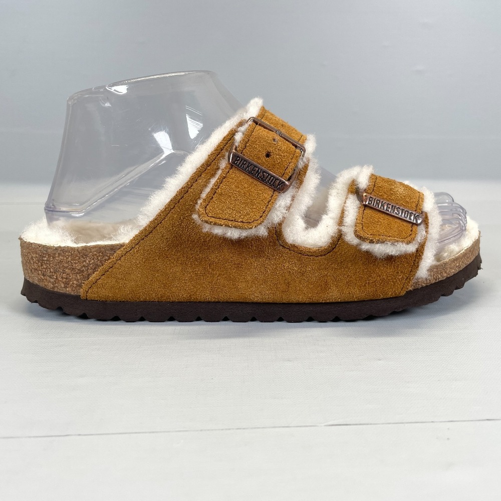 Birkenstock Arizona Shearling Slides Womens Size 5 Brown Suede Sandals Shoes